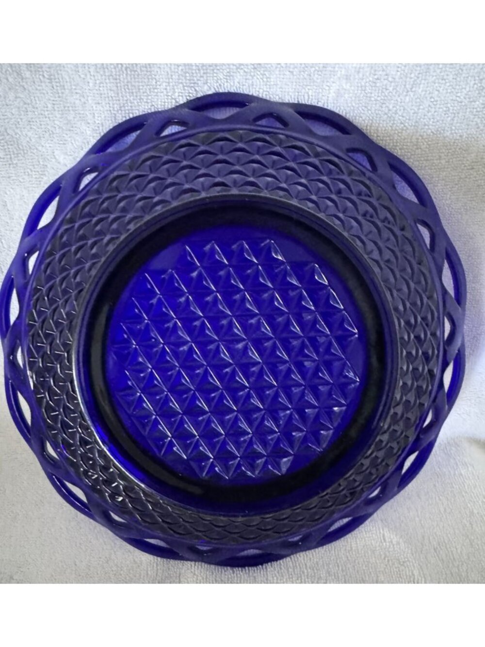 Imperial Glass Ritz Diamond Point Bowl Cobalt Blue 9 inch open lace
